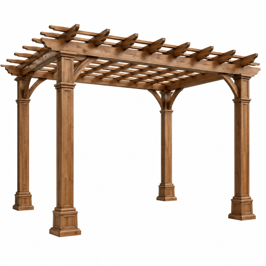 Pérgola de jardín 360 x 360 x 250 cm de madera marrón con cubierta de listones