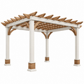 Pérgola de jardín 300x300x250 cm de madera blanco y marrón con techo de lamas