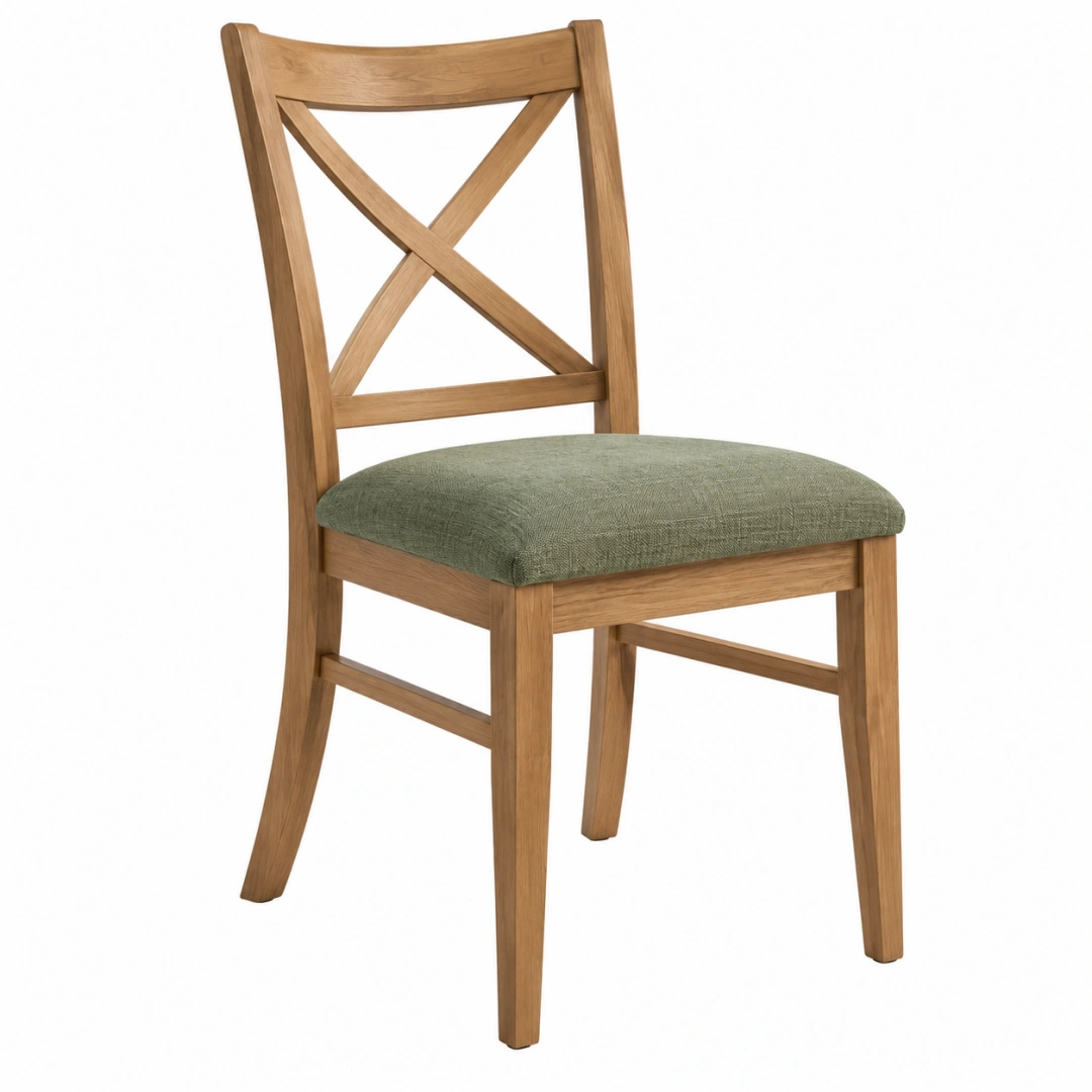 Silla de comedor 47 x 55 x 100 cm de madera color roble con asiento tapizado verde estilo rústico