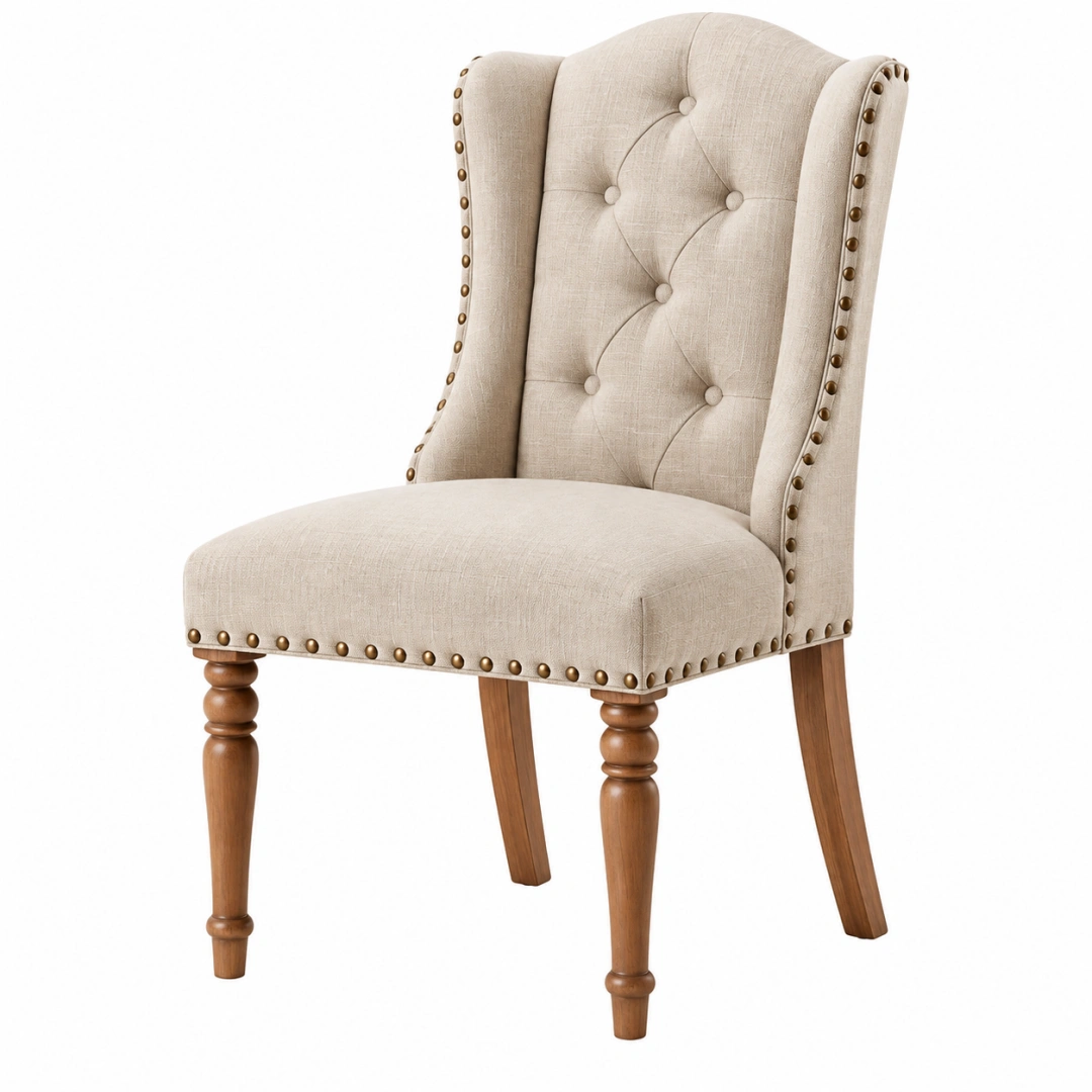 Silla de comedor 55 x 65 x 105 cm tapizada en tela beige estilo clásico