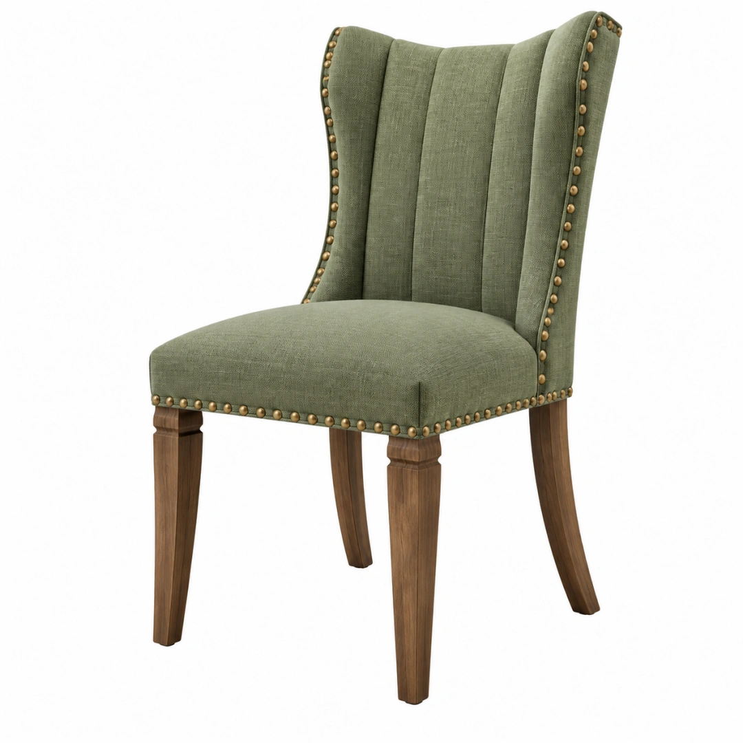 Silla de comedor 50 x 62 x 102 cm tapizada verde con patas de madera estilo clásico