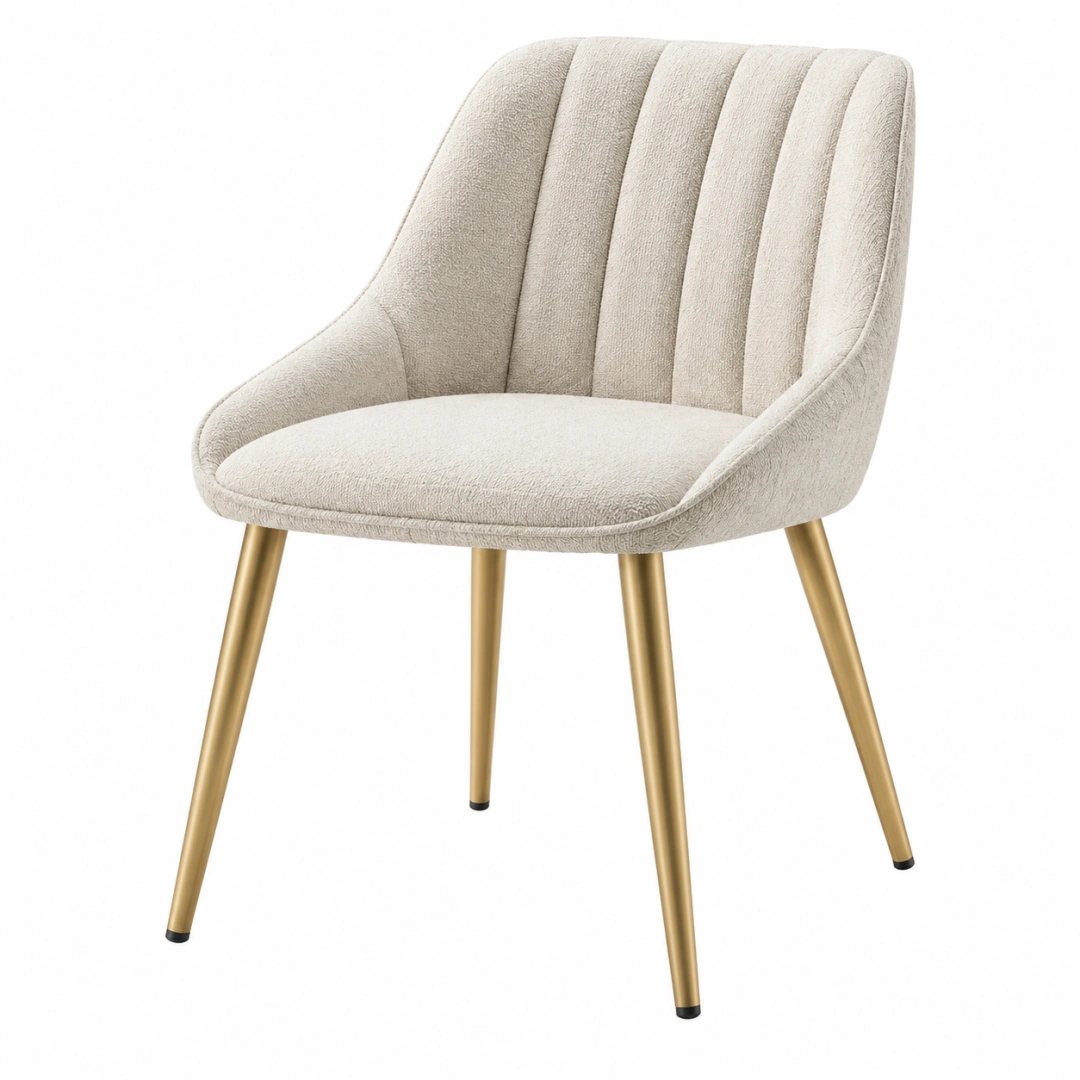 Silla tapizada 60 x 62 x 83 cm de tela beige con patas de metal dorado estilo moderno