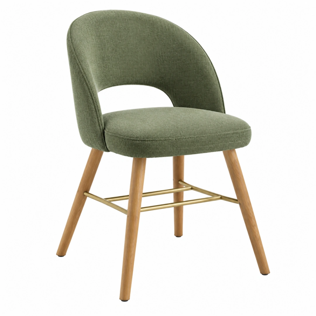 Silla de comedor 58 x 58 x 78 cm tapizada verde con patas de madera estilo contemporáneo