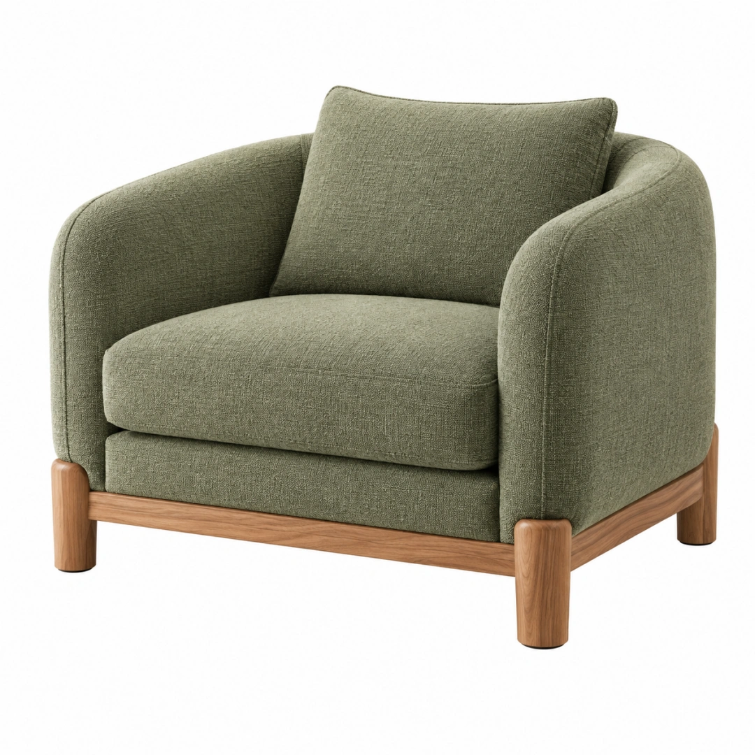 Sillón 90 x 85 x 82 cm tapizado verde con patas de madera estilo contemporáneo