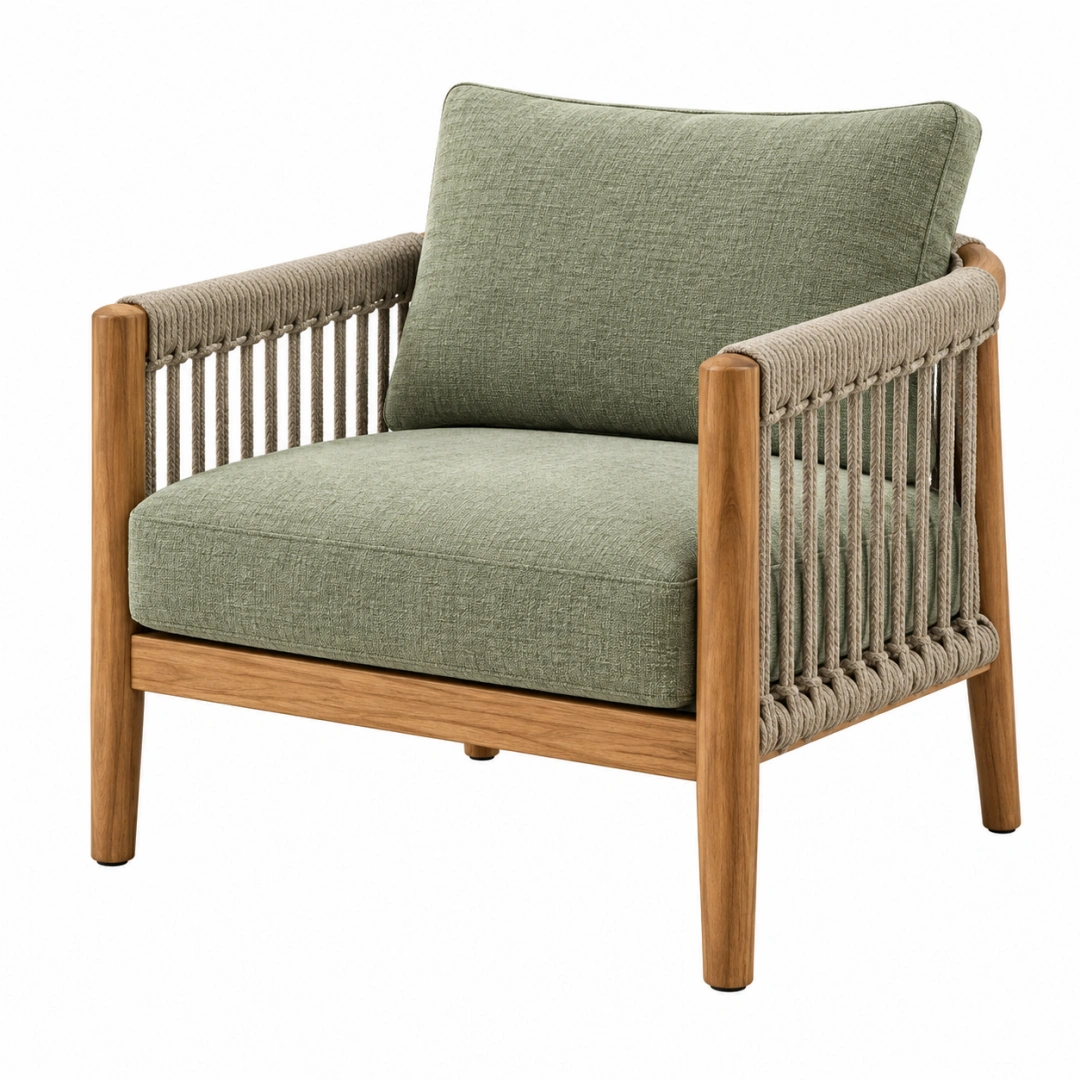 Sillón de madera y cuerda verde 78 x 76 x 80 cm estilo natural