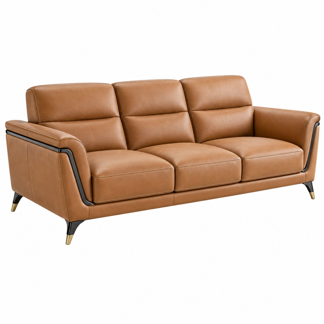 Sofá de 3 plazas 210 x 92 x 88 cm tapizado efecto piel marrón coñac estilo moderno