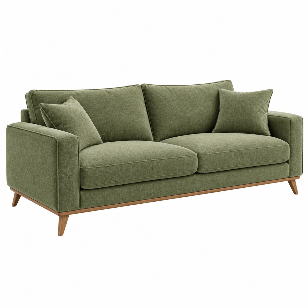 Sofá de 3 plazas 210 x 90 x 85 cm de tela verde con patas de madera estilo moderno