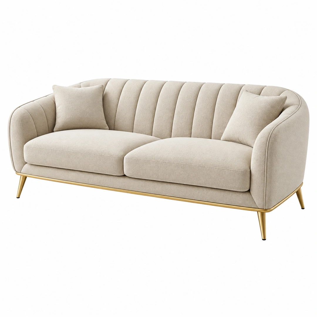 Sofá de 2 plazas 180 x 88 x 82 cm tapizado beige con patas metálicas doradas de estilo moderno