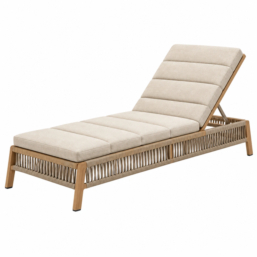 Tumbona de jardín 200 x 70 x 85 cm de madera y cuerda beige reclinable