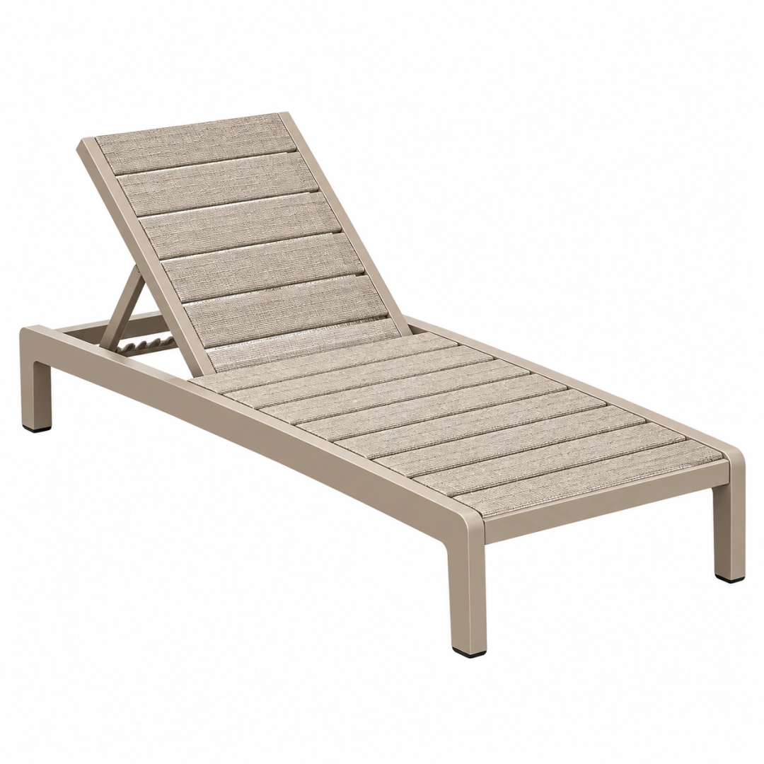 Tumbona reclinable 195 x 65 cm de aluminio y textileno beige para exterior