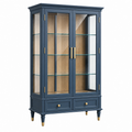Vitrina 100 x 40 x 190 cm de madera azul con puertas de vidrio y cajones estilo clásico